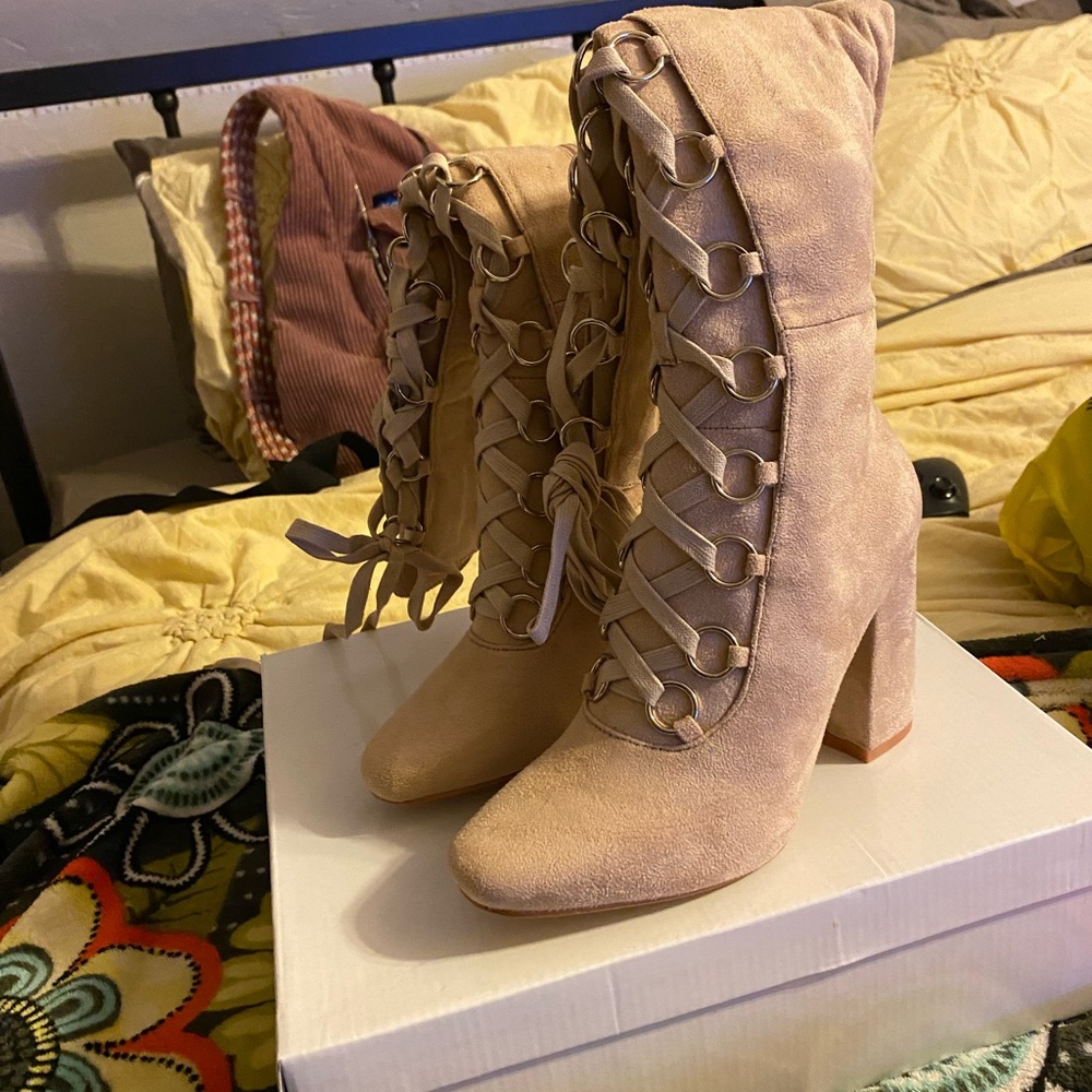 nude lace up heels